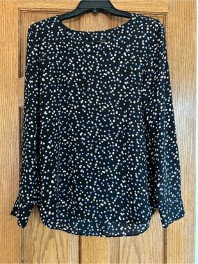Banana Republic Long Sleeve Polka Dot Blouse Navy, Pink and Cream. Size Medium